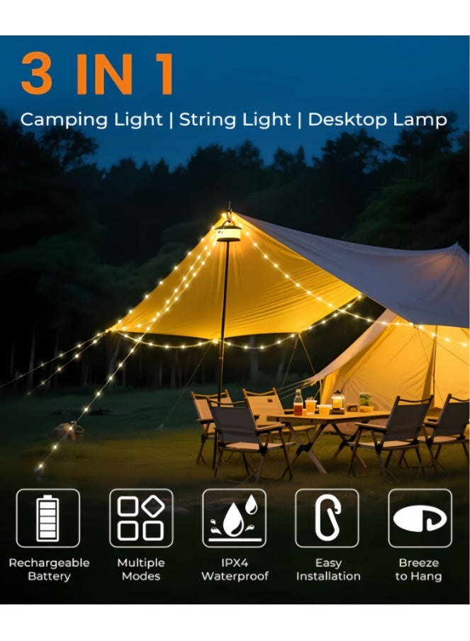 Rechargeable Camping String Lights 20 Meter, Retractable with 20s Quick Storage, USB-C Powered, IPX4 Waterproof, 5 Lighting Modes - Image 2